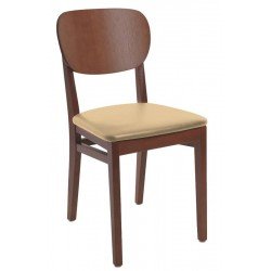 CADEIRA DE MADEIRA LISBOA EM TAUARI TABACO CASSENTO ESTOFADO EM CORINO BEGE SEM BRACOS TRAMONTINA