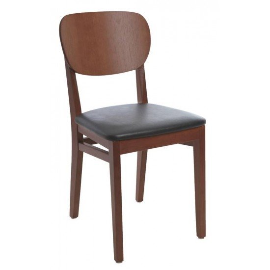 CADEIRA DE MADEIRA LISBOA EM TAUARI TABACO CASSENTO ESTOFADO EM CORINO PRETO SEM BRACOS TRAMONTINA