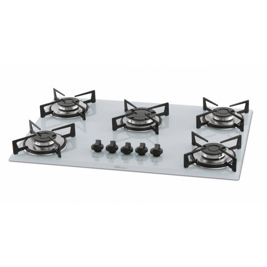 FOGAO COOKTOP FISCHER 5Q GAS MESA VIDRO - BRANCO