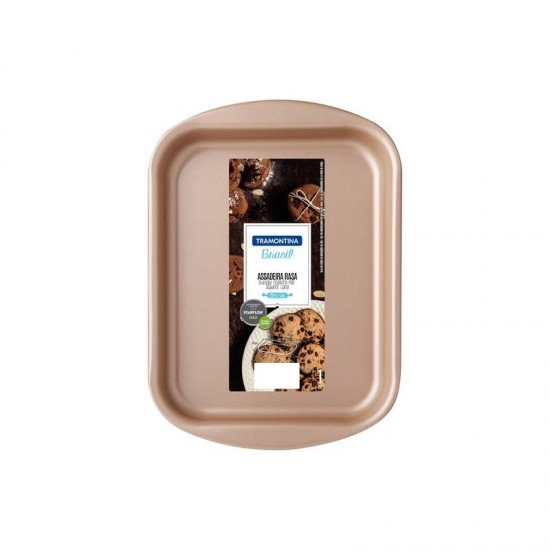 ASSADEIRA RASA TRAMONTINA BRASIL EM ALUMÍNIO COM REVESTIMENTO INTERNO E EXTERNO ANTIADERENTE STARFLON MAX VERMELHA 22 CM 1,4 L