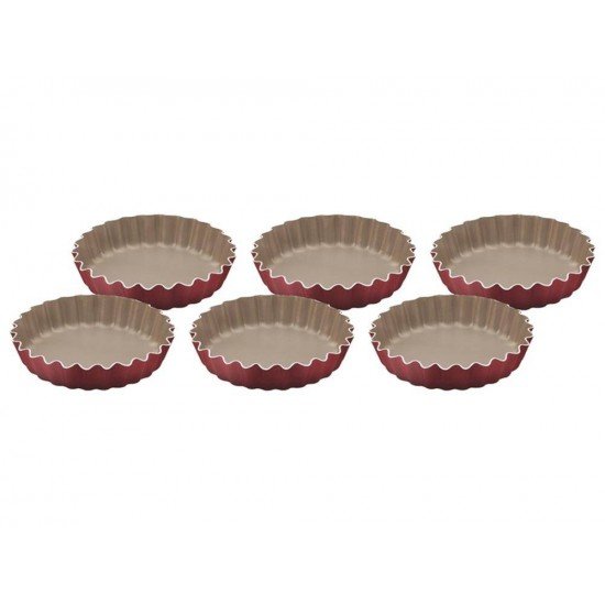CONJUNTO FORMAS TORTINHAS 6 PEÇAS BRASIL VERMELHO ALUMINIO COM REVESTIMENTO ANTIADERENTE TRAMONTINA