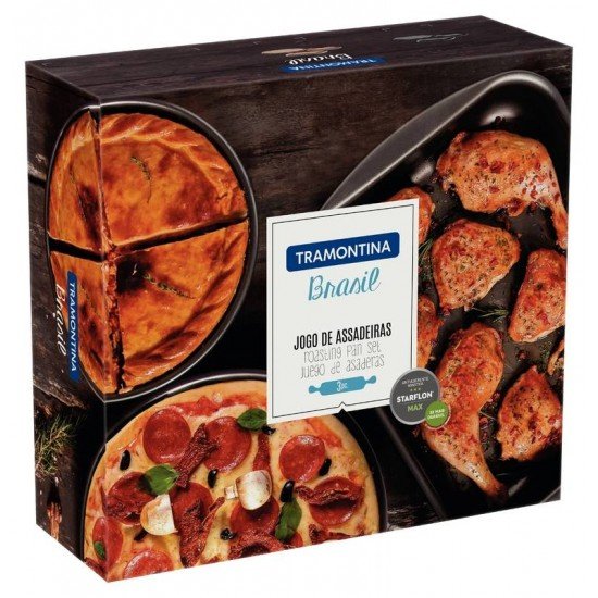 JOGO DE ASSADEIRAS TRAMONTINA BRASIL EM ALUMÍNIO COM REVESTIMENTO INTERNO E EXTERNO EM ANTIADERENTE STARFLON MAX VERMELHO 03 PEÇAS