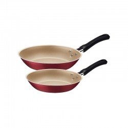 JOGO DE FRIGIDEIRAS TRAMONTINA CARIBE EM ALUMÍNIO COM REVESTIMENTO INTERNO E EXTERNO EM ANTIADERENTE STARFLON MAX VERMELHO 02 PEÇAS