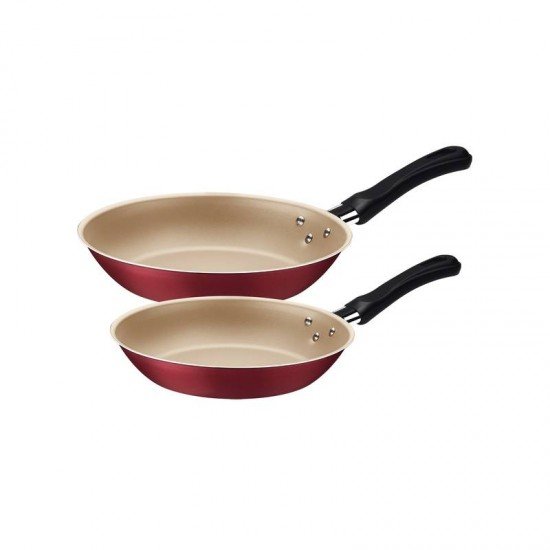 JOGO DE FRIGIDEIRAS TRAMONTINA CARIBE EM ALUMÍNIO COM REVESTIMENTO INTERNO E EXTERNO EM ANTIADERENTE STARFLON MAX VERMELHO 02 PEÇAS