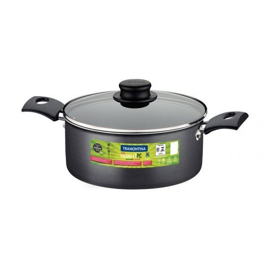 CAÇAROLA TRAMONTINA TURIM EM ALUMÍNIO COM REVESTIMENTO INTERNO E EXTERNO EM ANTIADERENTE STARFLON MAX CHUMBO 22 CM 3,7 L