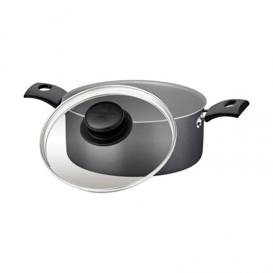 CAÇAROLA TRAMONTINA TURIM EM ALUMÍNIO COM REVESTIMENTO INTERNO E EXTERNO EM ANTIADERENTE STARFLON MAX CHUMBO 22 CM 3,7 L