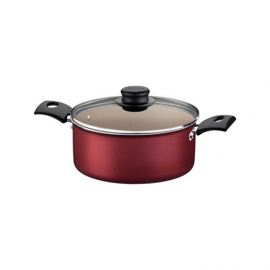 CAÇAROLA TRAMONTINA TURIM EM ALUMÍNIO COM REVESTIMENTO INTERNO E EXTERNO EM ANTIADERENTE STARFLON MAX VERMELHA 18 CM 2 L