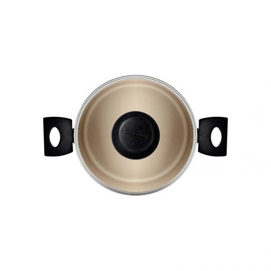 CAÇAROLA TRAMONTINA TURIM EM ALUMÍNIO COM REVESTIMENTO INTERNO E EXTERNO EM ANTIADERENTE STARFLON MAX VERMELHA 22 CM 3,7 L