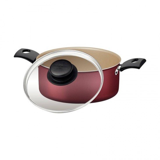 CAÇAROLA TRAMONTINA TURIM EM ALUMÍNIO COM REVESTIMENTO INTERNO E EXTERNO EM ANTIADERENTE STARFLON MAX VERMELHA 22 CM 3,7 L