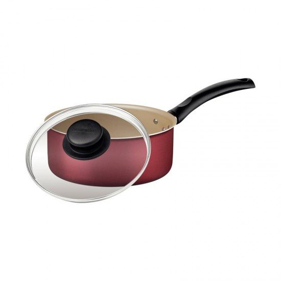 PANELA TRAMONTINA TURIM EM ALUMÍNIO COM REVESTIMENTO INTERNO E EXTERNO EM ANTIADERENTE STARFLON MAX VERMELHA 18 CM 2 L