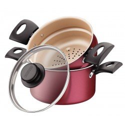 CUSCUZEIRA TRAMONTINA TURIM EM ALUMÍNIO COM REVESTIMENTO INTERNO E EXTERNO EM ANTIADERENTE STARFLON MAX VERMELHO 16 CM