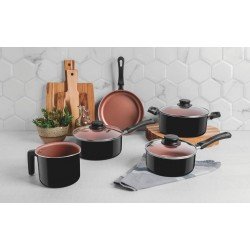 JOGO DE PANELAS TRAMONTINA CARIBE COM REVESTIMENTO INTERNO EM ANTIADERENTE STARFLON MAX E EXTERNO DE POLIÉSTER PRETO 05 PEÇAS