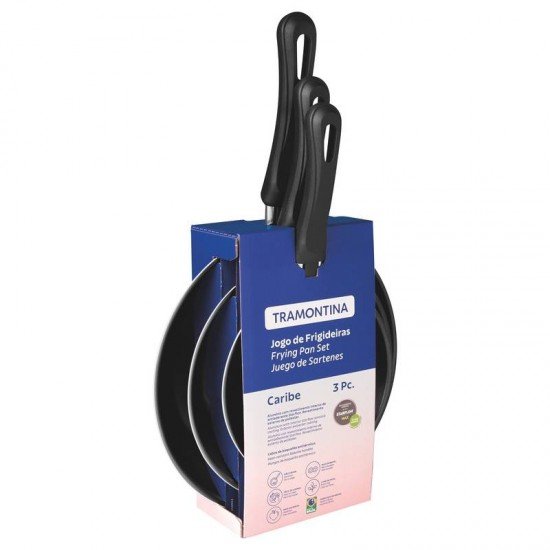 JOGO DE FRIGIDEIRAS TRAMONTINA CARIBE COM REVESTIMENTO INTERNO E EXTERNO EM ANTIADERENTE STARFLON MAX VERMELHO 03 PEÇAS