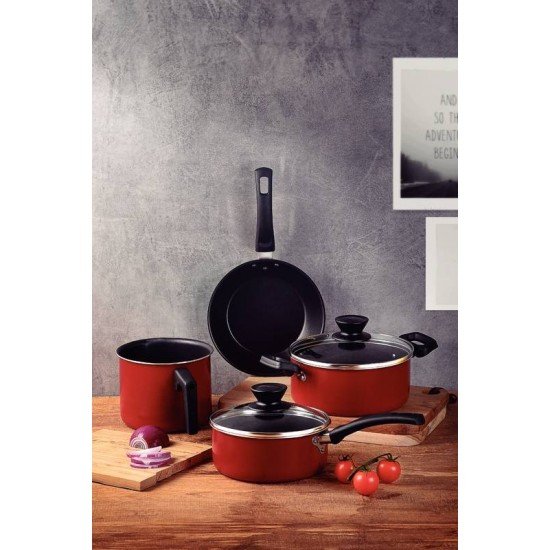 JOGO DE PANELAS EM ALUMINIO COM REV. INT. ANTIADERENTE VERMELHO 4 PEÇAS TRAMONTINA