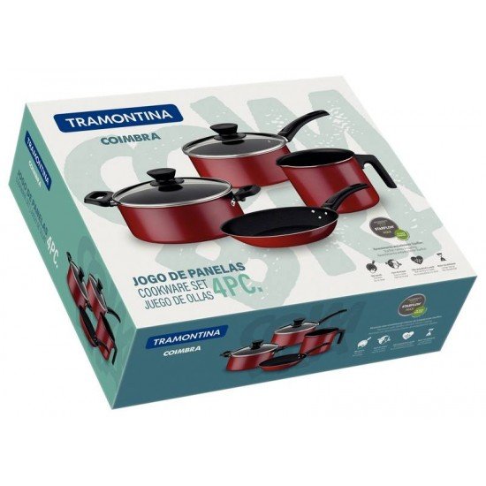 JOGO DE PANELAS EM ALUMINIO COM REV. INT. ANTIADERENTE VERMELHO 4 PEÇAS TRAMONTINA