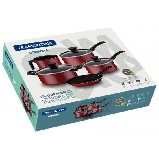 JOGO DE PANELAS EM ALUMINIO ANTIADERENTE VERMELHO 5 PEÇAS TRAMONTINA
