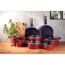 JOGO DE PANELAS EM ALUMINIO ANTIADERENTE VERMELHO 7 PEÇAS TRAMONTINA