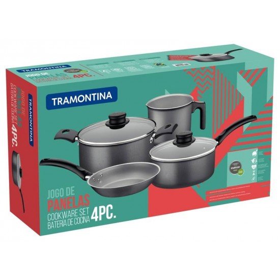 JOGO DE PANELAS DE ALUMÍNIO COM REVESTIMENTO INTERNO DE ANTIADERENTE 4 PEÇAS