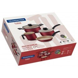 JOGO DE PANELAS DE ALUMÍNIO COM REVESTIMENTO INT. E ANTIADERENTE 4 PEÇAS TRAMONTINA