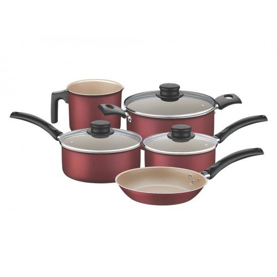 JOGO DE PANELAS 5 PEÇAS TURIM VERMELHO SORTIDOS DE ALUMINIO COM REVESTIMENTO ANTIADERENTE TRAMONTINA