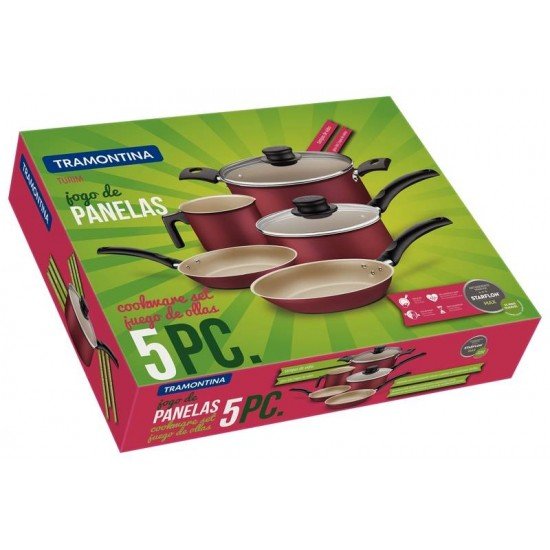 JOGO PANELAS TURIM 5 PEÇAS EM ALUMÍNIO REVESTIMENTO INTERNO ANTIADERENTE TRAMONTINA