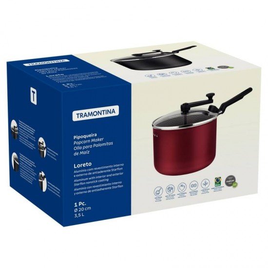 PIPOQUEIRA TRAMONTINA LORETO EM ALUMÍNIO COM REVESTIMENTO EM ANTIADERENTE STARFLON MAX GRAFITE 20 CM 3,5 L