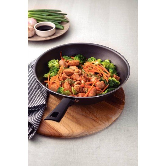 WOK TRAMONTINA LORETO EM ALUMÍNIO COM REVESTIMENTO INTERNO E EXTERNO EM ANTIADERENTE STARFLON MAX GRAFITE 24 CM 2,2 L