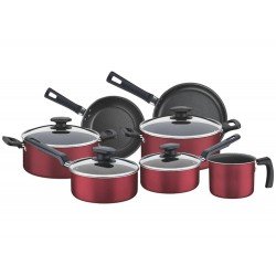 JOGO DE PANELAS 7 PEÇAS BERGAMO VERMELHO SORTIDOS DE ALUMINIO COM REV DE ANTIADERENTE TRAMONTINA