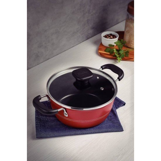 CAÇAROLA TRAMONTINA SICÍLIA EM ALUMÍNIO COM REVESTIMENTO INTERNO E EXTERNO EM ANTIADERENTE STARFLON EXCELLENT VERMELHO 20 CM 2,4 L
