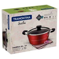 CAÇAROLA TRAMONTINA SICÍLIA EM ALUMÍNIO COM REVESTIMENTO INTERNO E EXTERNO EM ANTIADERENTE STARFLON EXCELLENT VERMELHO 24 CM 4,3 L