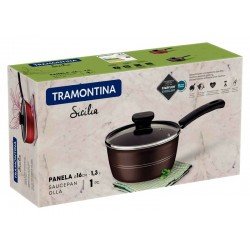 PANELA TRAMONTINA SICÍLIA EM ALUMÍNIO COM REVESTIMENTO INTERNO E EXTERNO EM ANTIADERENTE STARFLON EXCELLENT AVELÃ 16 CM 1,3 L