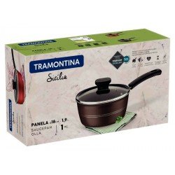 PANELA TRAMONTINA SICÍLIA EM ALUMÍNIO COM REVESTIMENTO INTERNO E EXTERNO EM ANTIADERENTE STARFLON EXCELLENT AVELÃ 18 CM 1,9 L