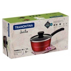 PANELA TRAMONTINA SICÍLIA EM ALUMÍNIO COM REVESTIMENTO INTERNO E EXTERNO EM ANTIADERENTE STARFLON EXCELLENT VERMELHO 16 CM 1,3 L
