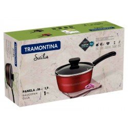 PANELA TRAMONTINA SICÍLIA EM ALUMÍNIO COM REVESTIMENTO INTERNO E EXTERNO EM ANTIADERENTE STARFLON EXCELLENT VERMELHO 18 CM 1,9 L