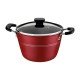 CALDEIRÃO TRAMONTINA SICÍLIA EM ALUMÍNIO COM REVESTIMENTO INTERNO E EXTERNO EM ANTIADERENTE STARFLON EXCELLENT VERMELHO COM TAMPA DE VIDRO 26 CM 7,6 L