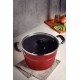 CALDEIRÃO TRAMONTINA SICÍLIA EM ALUMÍNIO COM REVESTIMENTO INTERNO E EXTERNO EM ANTIADERENTE STARFLON EXCELLENT VERMELHO COM TAMPA DE VIDRO 26 CM 7,6 L