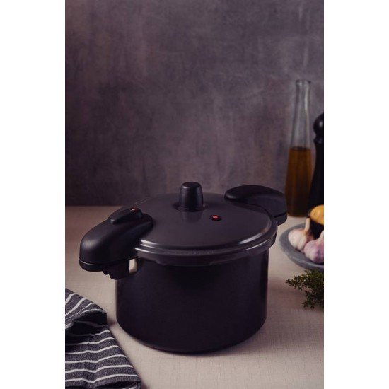 PANELA DE PRESSÃO TRAMONTINA VALÊNCIA BLACK EM ALUMÍNIO COM REVESTIMENTO CERÂMICO PRETO 24 CM 7 L