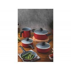 JOGO DE PANELAS 5 PEÇAS QUEBEC VERMELHO SORTIDOS DE ALUMINIO COM REV CERAMICO E SILICONE TRAMONTINA