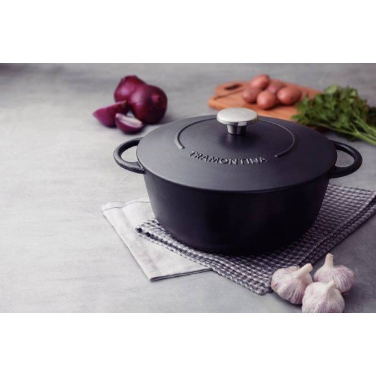 CAÇAROLA TRAMONTINA TRENTO EM FERRO ESMALTADO COM REVESTIMENTO INTERNO EM ANTIADERENTE STARFLON EXCELLENT 28 CM 6 L