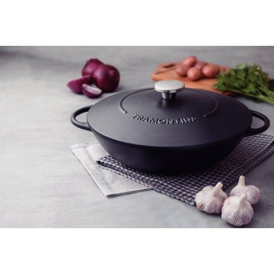 WOK TRAMONTINA TRENTO EM FERRO ESMALTADO COM REVESTIMENTO INTERNO EM ANTIADERENTE STARFLON EXCELLENT 32 CM 5 L