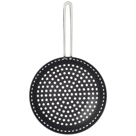 GRELHA WOK FURADA PARA CHURRASCO EM ALUMÍNIO ANODIZADO COM CABO 26 CM TRAMONTINA