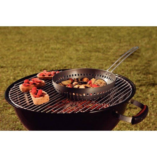 GRELHA WOK FURADA PARA CHURRASCO EM ALUMÍNIO ANODIZADO COM CABO 26 CM TRAMONTINA