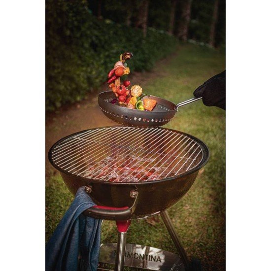 GRELHA WOK FURADA PARA CHURRASCO EM ALUMÍNIO ANODIZADO COM CABO 26 CM TRAMONTINA