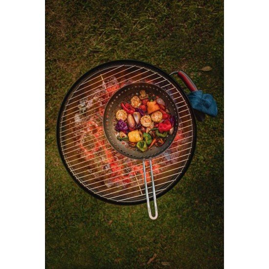 GRELHA WOK FURADA PARA CHURRASCO EM ALUMÍNIO ANODIZADO COM CABO 26 CM TRAMONTINA