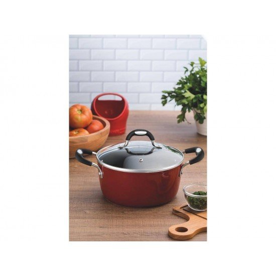 CACAROLA 20CM 2 6L MONACO VERMELHO ALUMINIO COM REVESTIMENTO ANTIADERENTE E SILICONE TRAMONTINA