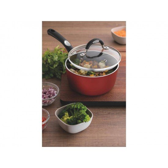 PANELA 16CM 1 4L MONACO VERMELHO ALUMINIO COM REVESTIMENTO ANTIADERENTE E SILICONE TRAMONTINA