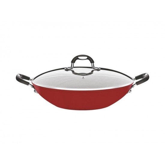 WOK 32CM 4 8L MONACO VERMELHO ALUMINIO REVESTIMENTO ANTIADERENTE E SILICONE TRAMONTINA