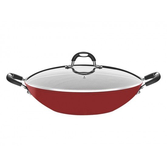 WOK 36CM 6,1L MONACO VERMELHO ALUMINIO REVESTIMENTO ANTIADERENTE E SILICONE TRAMONTINA