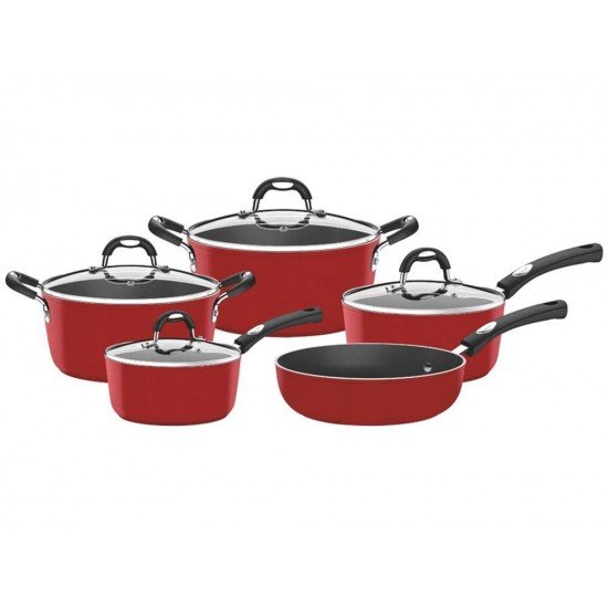 JOGO DE PANELAS 5 PEÇAS MONACO VERMELHO SORTIDOS ALUMINIO COM REV ANTIADERENTE E SILICONE TRAMONTINA