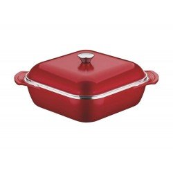 CACAROLA QUADRADA 28CM 5 6L LYON VERMELHO ALUMINIO COM REV ANTIADERENTE E SILICONE TRAMONTINA